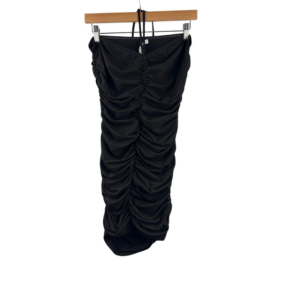 Women’s More To Come Large Black Ruched Bodycon Mini Halter Dress